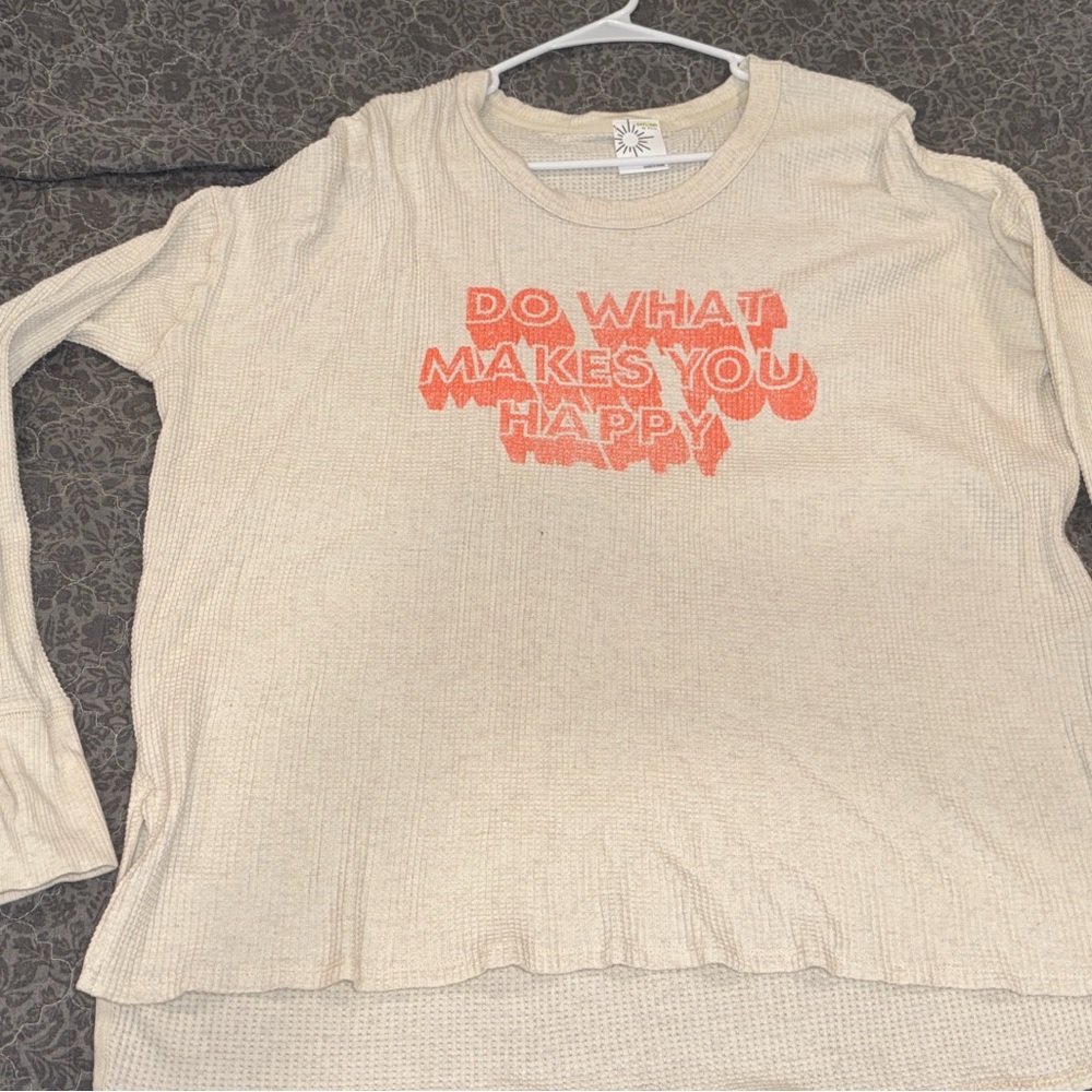 Cream Long Sleeve Top with Orange Text